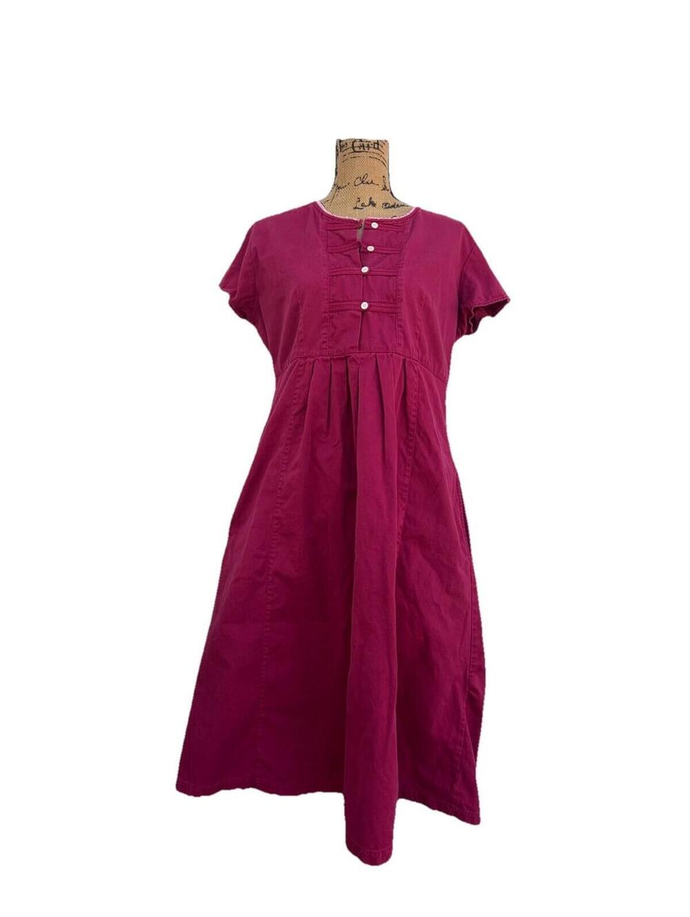FADS Vintage Cotton Dress Long Short Sleeve Lagen look Cottage Red Petite 14